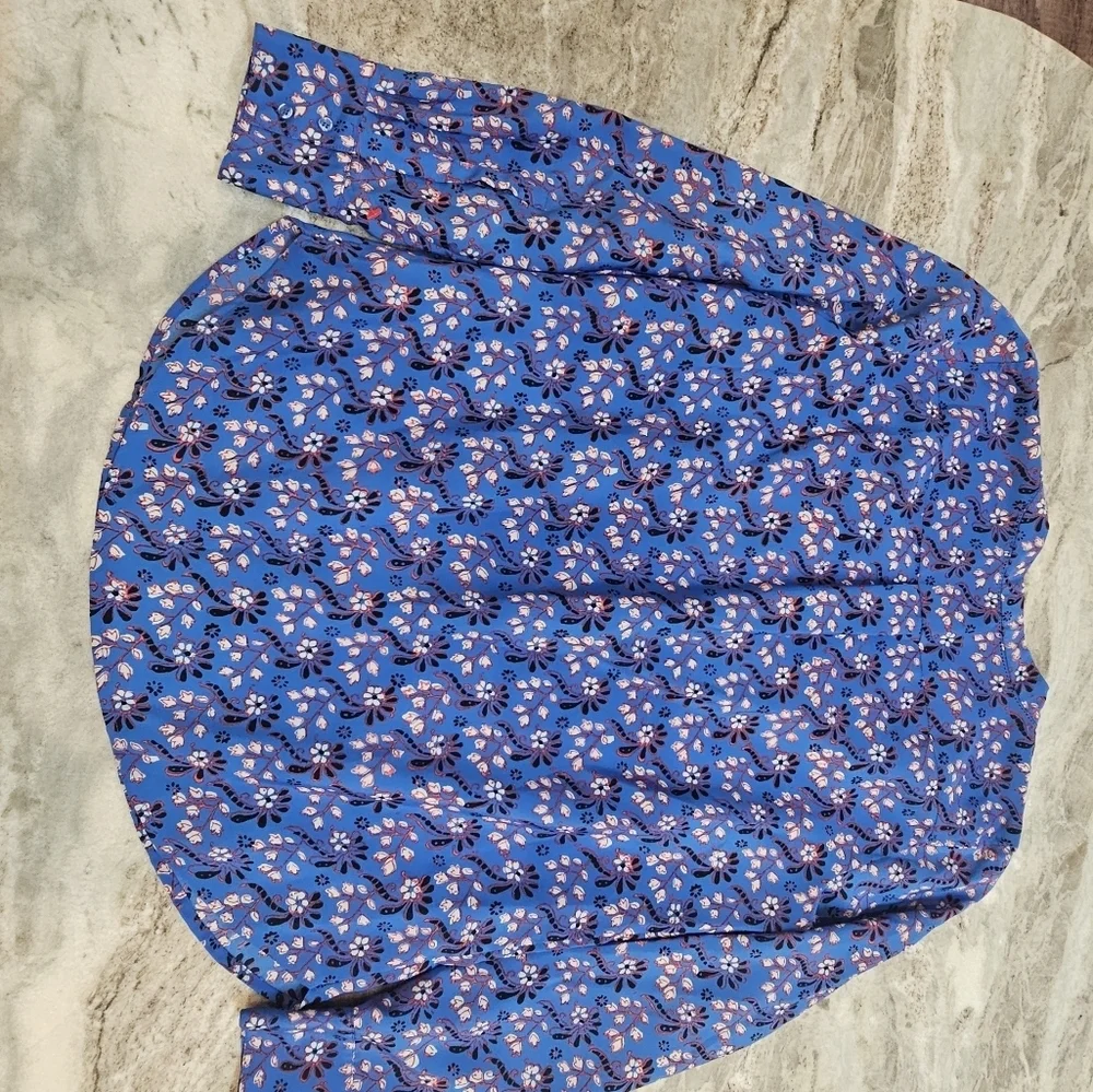 J.Crew Floral Blouse F3802 Small Blue Red Long Sleeve V-Neck FA16
